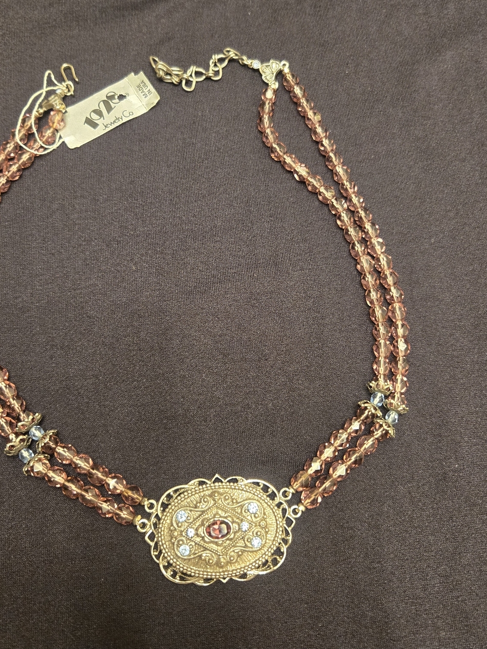 Gold-Tone Pink Crystal Multi-Strand Necklace